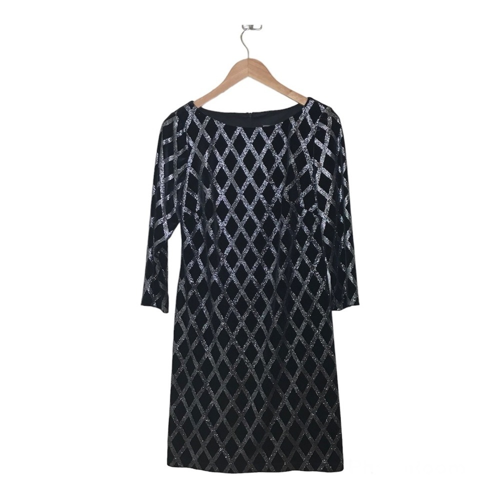 J H Evenings Womens Shift Dress Size 10 Party Holiday Cruise 3/4 Sleeve Sparkly